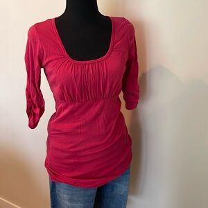 XCVI top. Deep red top with gathered 3/4 sleeves.